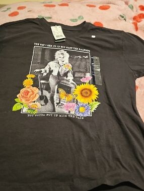 Dollcake Black Graphic Tee with Colorful Floral & Butterfly Print